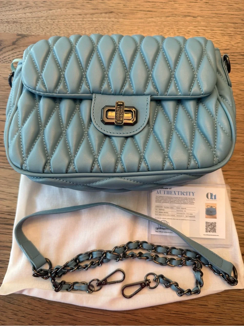 Badgley Mischka Quilted Crossbody Bag in Sky Blue